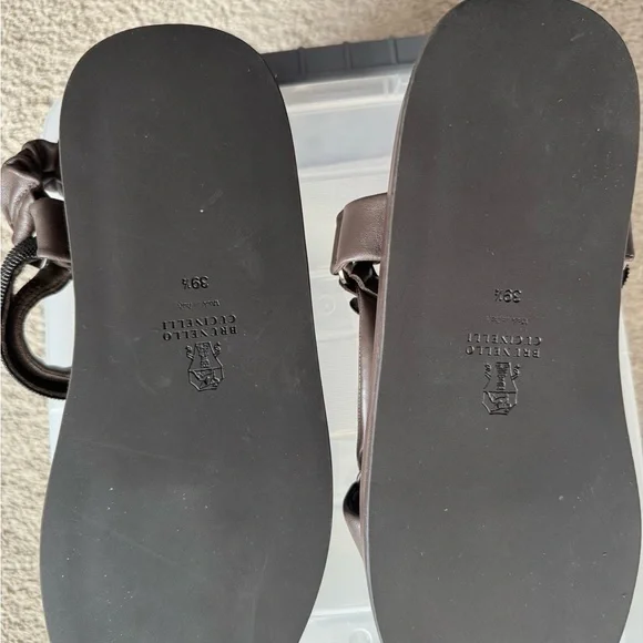 Brunello Cucinelli Espresso Leather Sandals - Picture 5 of 7
